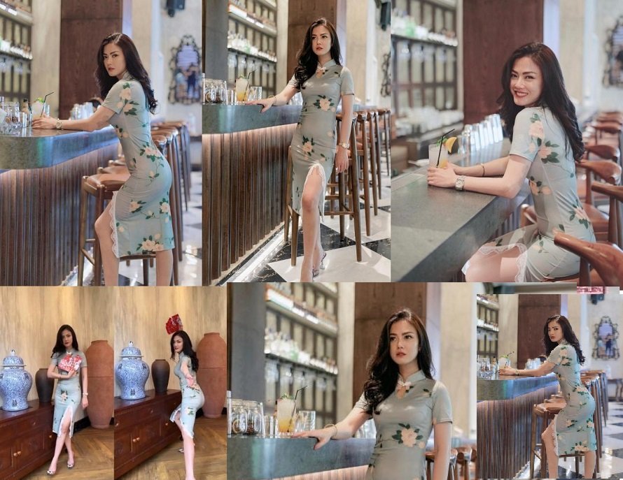 Nita Gunawan Dengan Cheongsam Biru Muda