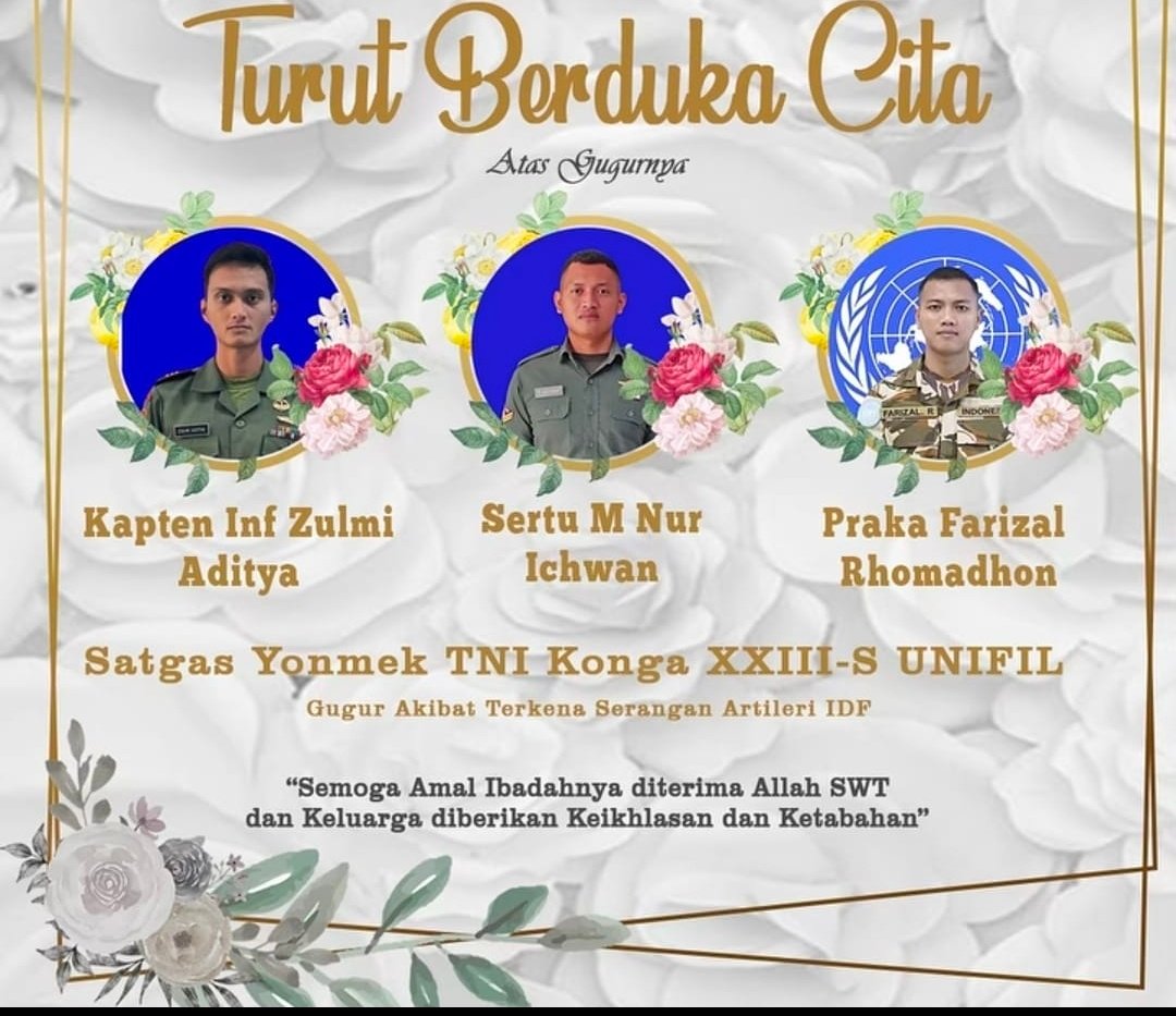 Prabowo Sampaikan Duka Cita atas Gugurnya Tiga Prajurit TNI dalam Misi Perdamaian di Timur Tengah