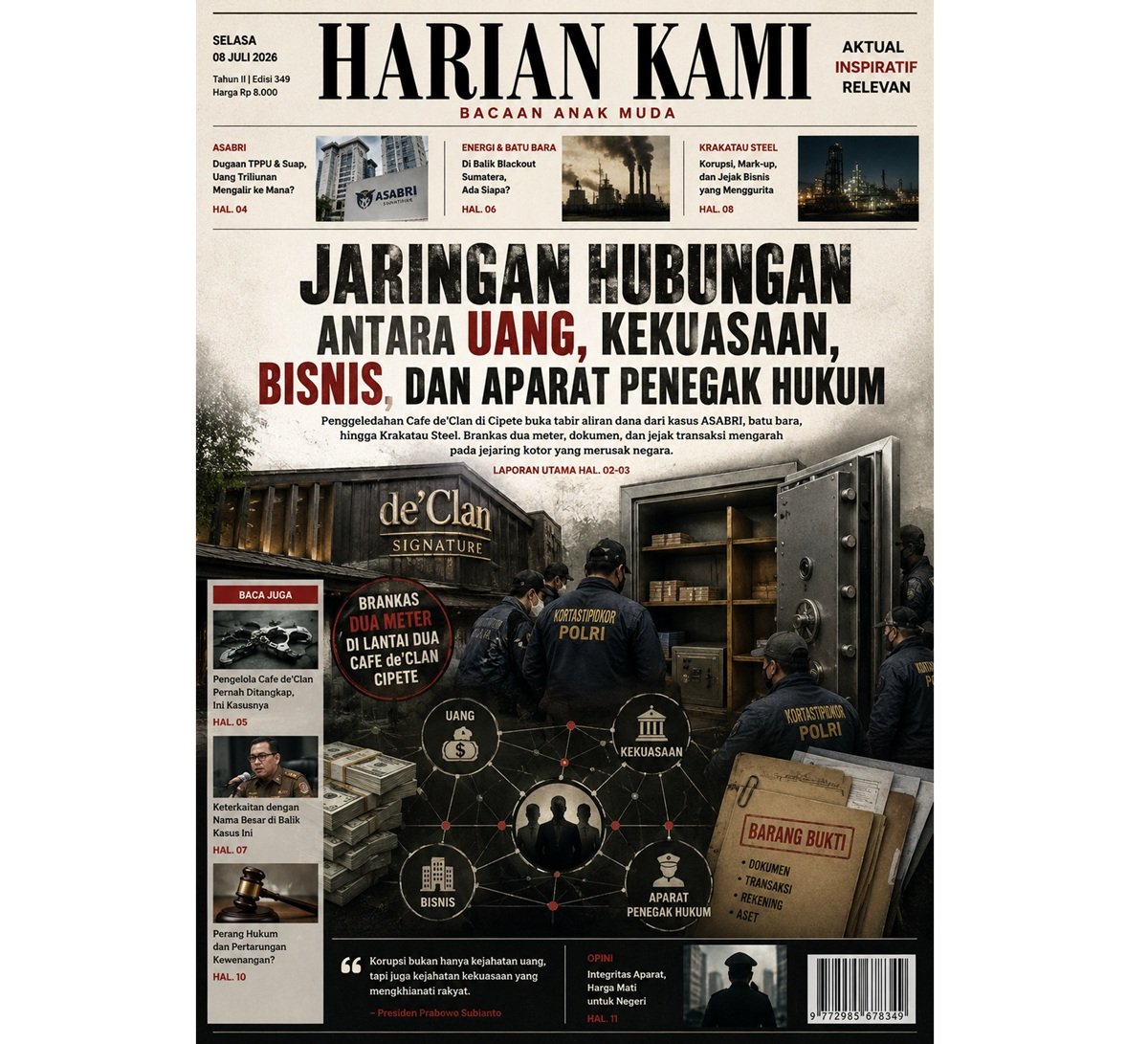 Dari Brankas Dua Meter Cafe de’Clan: Jejak ASABRI, Batu Bara, Krakatau Steel, hingga Bayang-Bayang Konflik Aparat